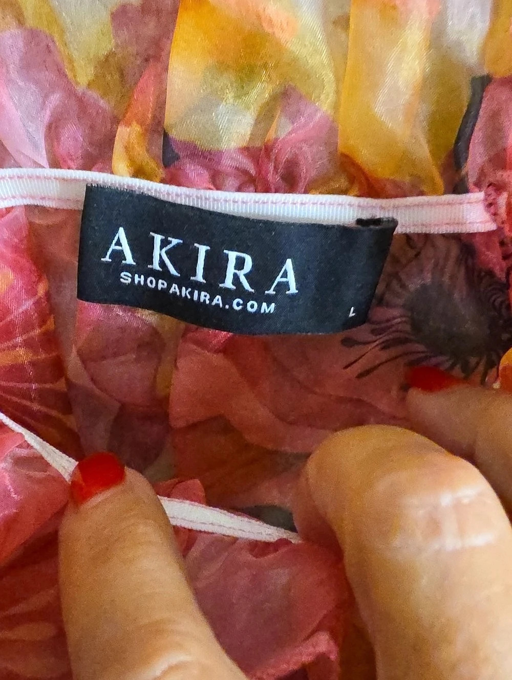 Akira Floral Blouse in Pink & Orange Size Large - Picture 2 of 2